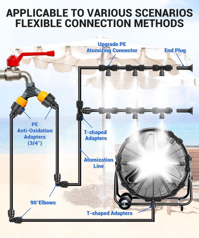 Aothotop 60FT Misters for Outside Patio Misters for Cooling (22 Mist Nozzles) Outdoor Water Patio Hose Greenhouse Mister System Outside Mist Backyard Trampoline for Waterpark Watering Misters for Cooling - Image 4